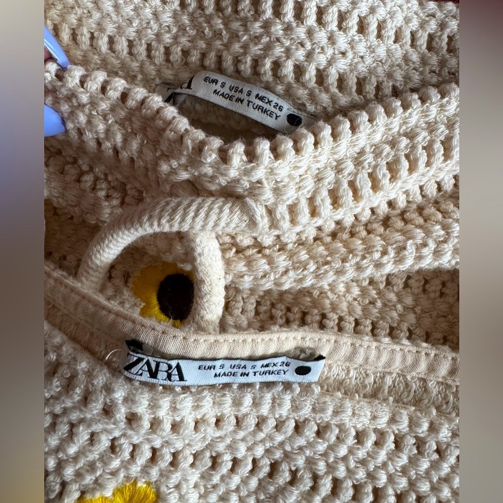 Zara Cream Crochet Casual summer beach Set sunflower beauty size Small outfit - Picture 6 of 8